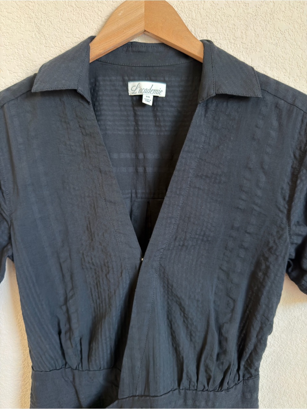 L'Academie The Court Mini Dress S Black Ruched Wrap Cotton Short Sleeve Revolve - Picture 7 of 11